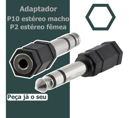 Plug Adaptador P2 Para P10 Estéreo Trs