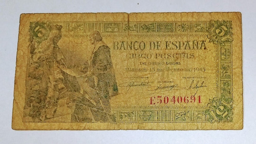 Billete De 5 Pesetas España 1945 - Bueno P.129