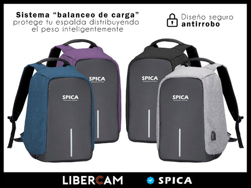 Mochila Antirrobo Impermeable Spica M-10 Usb Porta Notebook