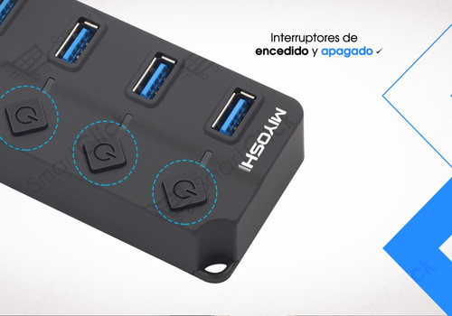 Imagen 7 de 10 de Hub Usb 3.0 Multiplicador 4 Teclas Led 5 Gbps + Fuente 5v