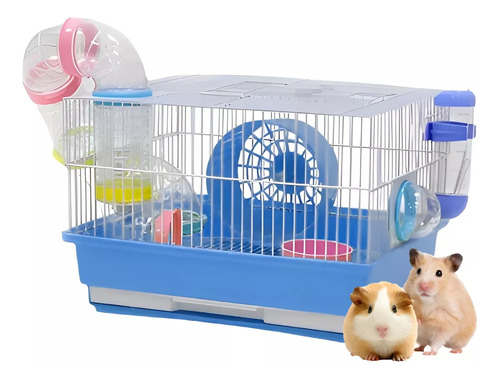 Jaula Para Hamster Jaula Cuyes Huron Accesorios Casa Hamster Azul Con Tubos Y Rueda