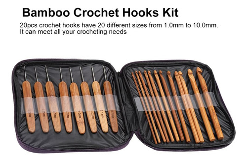 Kit De Ganchos De Ganchillo, 20 Ganchillo, Mango De Bambú,