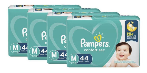 Kit Com 4 Fraldas Pampers Confort Sec M Com 176 Unidades