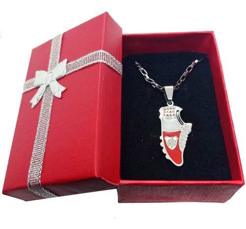 Collar Cadena Acero Quirúrgico Dije Botín River Plate Carp Color Rojo