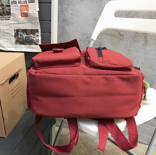 Mochila Escolar Kawaii De Moda, Gran Capacidad Multibolsillo Color Rojo