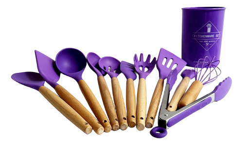 12 Piezas Utensilios De Silicona Para Cocina Y Manejar Color Morado