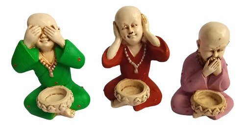 Trio Mini Monjes Buda Sabio Pintados No Veo No Oigo No Hablo