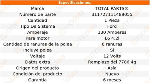 Alternador Sist. Ford 130 Amps E-150 Club Wagon L6 4.2l 03