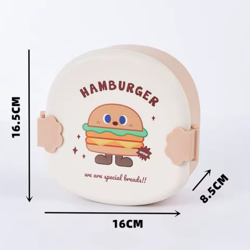 Lunchera Vianda Tupper Infantil Kawaii Con Cubiertos Chufi Base Beige Vianda Hamburger