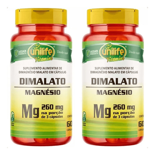 Kit 2 Magnésio Dimalato 60 Cápsulas Unilife