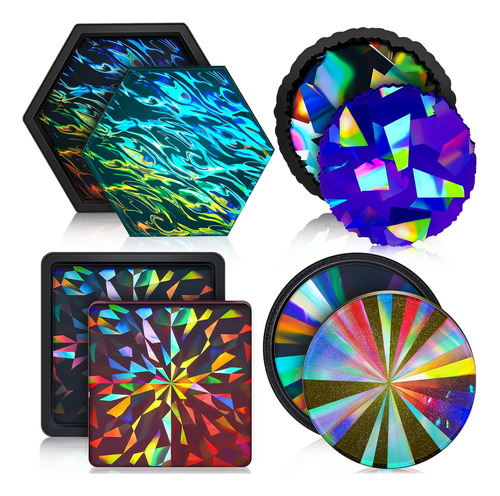 4 Moldes De Resina Holográfica, Posavasos De Silicona, Molde