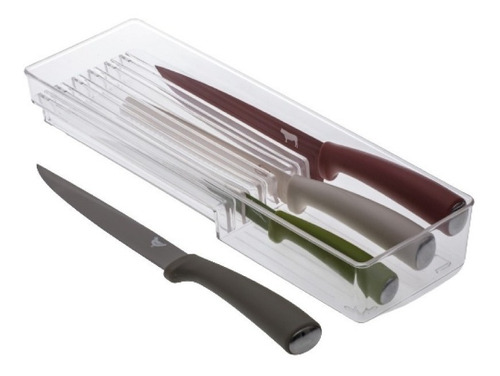 Imagem 2 de 5 de Organizador Facas Gaveta Cozinha Acrílico P/ 6 Facas 42x13cm
