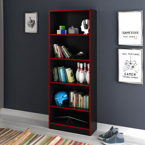 Librería Me4141 con 4 estantes negro/rojo, color negro