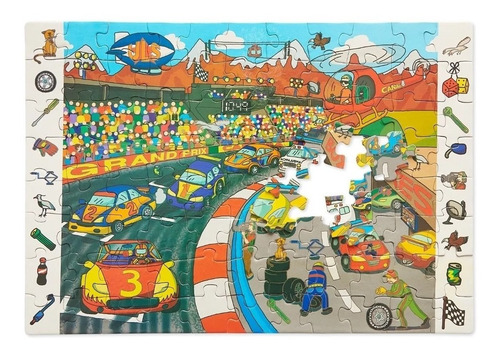 Puzzle Rompecabeza 88 Piezas Pista Autos + Busca Y Encuentra