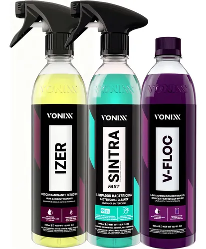 Kit Limpeza Automotiva Vonixx V-Floc Shampoo + Sintra Fast + Izer 500ml