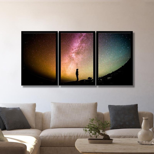 Quadro Decorativo Paisagem Galaxia Espaço Mosaico 129x63