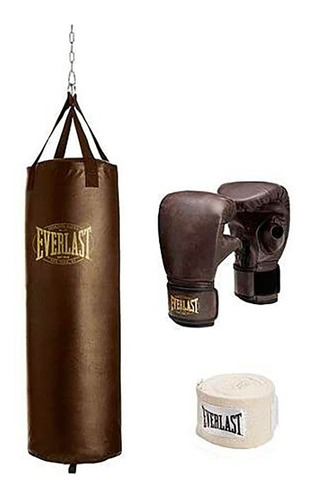 Kit Everlast Costal De 100 Libras Con Guantes Y Vendajes