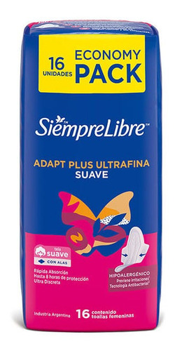 Toallas Femeninas Siempre Libre Adapt Plus Suave X16 Und