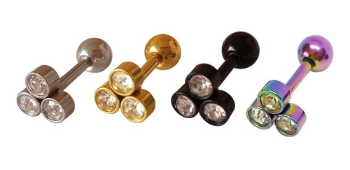 Piercing Aro Helix Trio Triangulo Strass Acero Quirurgico Color Tornasol