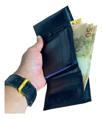 Carteira De Couro Com Fecho Moderno Rg Presente Porta Cartão