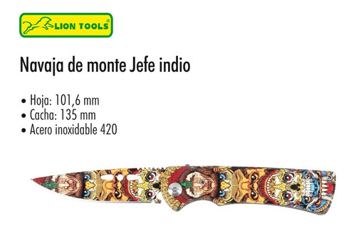Imagen 1 de 1 de Navaja Monte Jefe Indio Lion Tools 8567