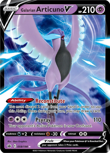 Cartas Pokemon Galarian Articuno V 58/198 Chilling Reign Cre (Usado)