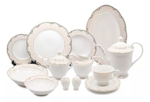 Juego de 18 platos de porcelana blanca Filo de Oro