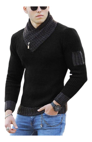 Gift Scarf Neck Sweater Men Slim Fit Casual Pullover 2024