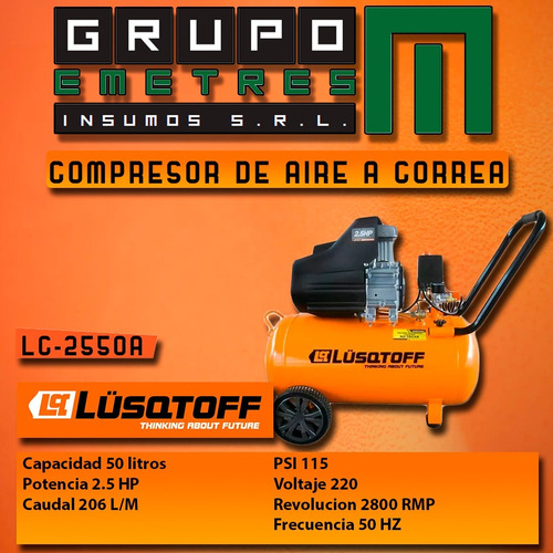 Compresor De Aire 2.5hp 50lts Lc-2550b Lusqtoff Con Kit