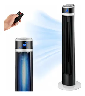 Ventilador De Torre Silencioso Giratorio Con Control Remoto Estructura Negro Aspas Negro Diámetro 18 Cm Frecuencia 50 Material De Las Aspas Plástico