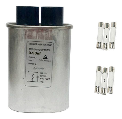 Kit Capacitor Alta Microondas 0,90uf + 6 Fusível 20a 6x30mm