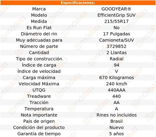 Par Llantas Efficientgrip Suv Goodyear Medida 215/55r17 94v