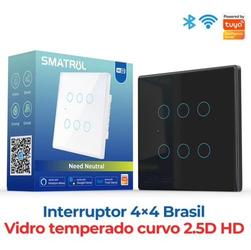 Imagem 2 de 6 de Interruptor Wifi 6 Teclas 4x4 Alexa Google Home