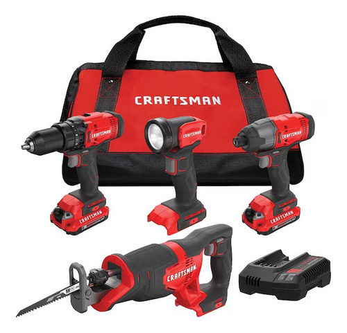 Combo Craftsman 4 Pz Taladro Atornillador Sierra Impacto 20v Color Rojo