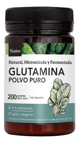 Natier Glutamina Polvo Puro Suplemento Vegano X 200gr