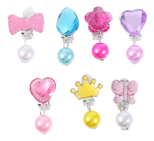 Pendientes Con Clip Para Niñas, Con Forma De Corazón, 7 Pare