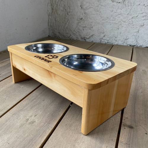 Imagen 5 de 7 de Comedor Comederos Para Perros Y Gatos En Madera Fijo Talla S