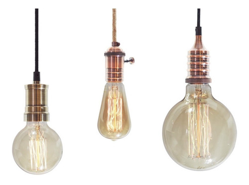 Imagen 1 de 8 de 3 Porta Lamparas + Lamparas Filamento + Cable Textil Vintage Enviogratis