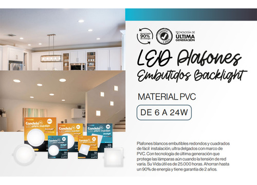 5 Plafónes Led Backlight Cuadrados Embutir 24w Cálida 7553 C