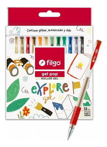 Set Roller Gel Pop Filgo Explore X 12 Colores