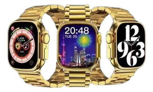 Smartwatch Ultra Gold 49mm 2 Pulseiras Metal E Silicone Nfc 