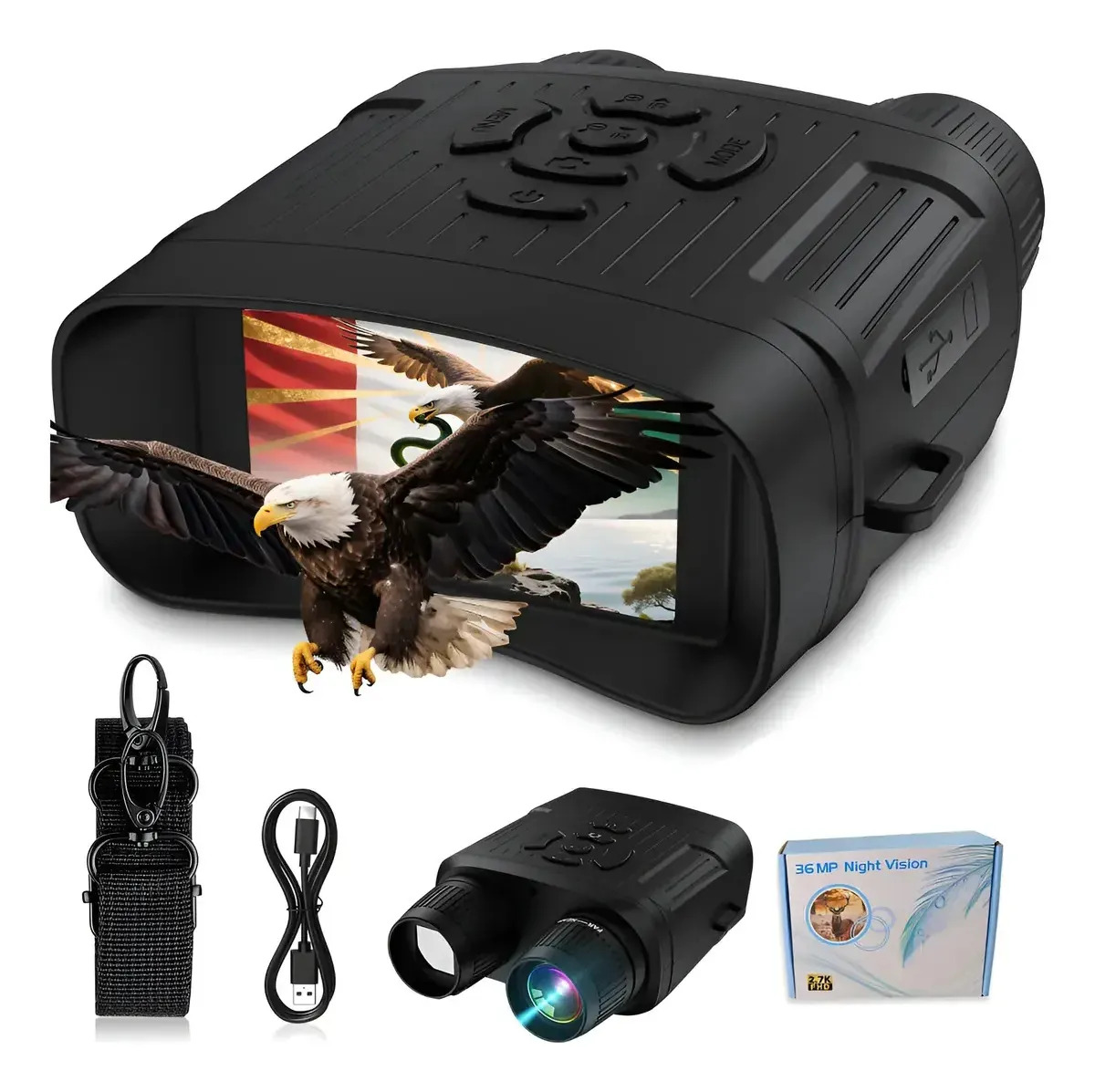 Binoculares de Visión Nocturna Mpow para Caza y Camping con Zoom 10X, Pantalla HD de 3" y Video 4K