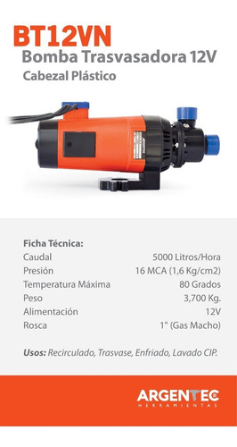 Imagen 3 de 5 de Bomba 12 Volts Argentec Bt12vn