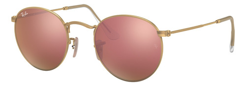 Anteojos de sol Ray-Ban Round Flash Lenses Standard con marco de metal color matte gold, lente copper de cristal flash, varilla matte gold de metal - RB3447