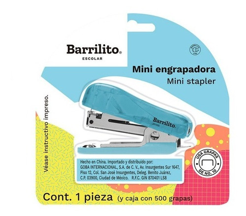 1 Engrapadora Mini Escolar Barrilito Grapa No.10 Jr1105