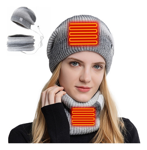 Juego De 2 Bufandas Y Gorros Térmicos, Tejido De Punto, Usb