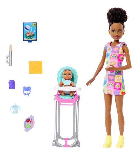 Vestido arcoíris de Barbie Skipper con bebé en la silla