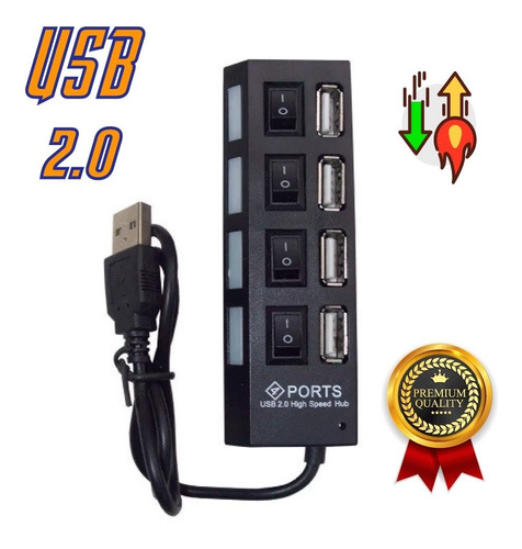 Hub Usb 2.0 4 Puertos Con Boton Led Laptop Pc Alta Velocida