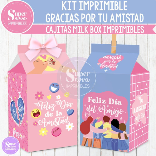 Kit Imprimible Cajitas Milkbox Día Del Amigo Amistad