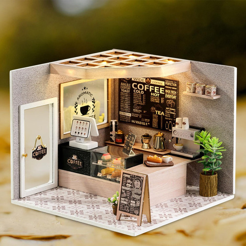 Casa De Muñecas Hecha A Mano Kit De Bricolaje Cafetería